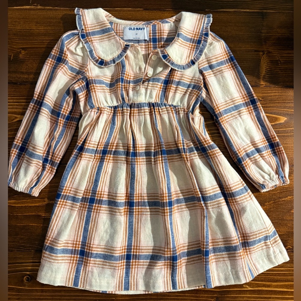 Old Navy Kids Plaid Dress - Cream and Blue